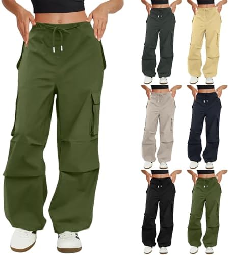 Baggy Cargo Pants Women Quick Dry High Waisted Wide Leg Trousers Lightweight Streetwear Y2K Sweatpants with Pockets