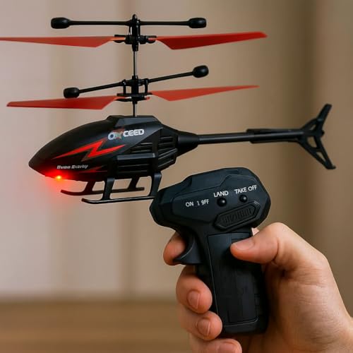 Image of KIDZYMON RC Flying Helicopter with Hand Gravity Sensor, Charging Battery, 3D Light, Safety Sensor, Gravity Sensor, Suitable for Kids Age 4+ Years (Style Gun Red)