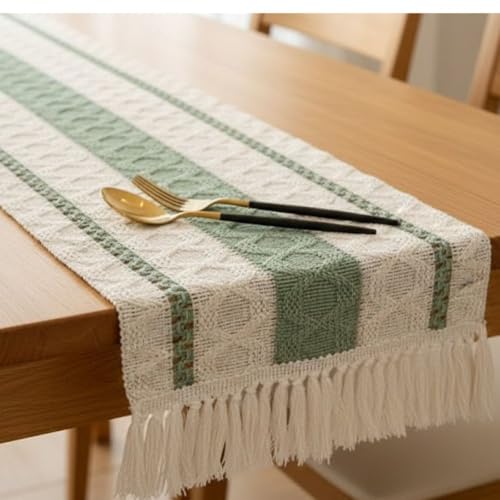 Image of HomeCloud Croshia Woven Table placemat - Heat Resistant, Washable Table Decoration for Dining, Office, Kitchen, Hotel, and Home (Runner White Green, Set of 1)