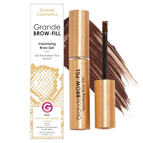Grande Cosmetics GrandeBROW-FILL Volumizing Brow Gel with Fibers & Peptides, for Natural & Fuller-Looking Eyebrows - Dark (0.14 fl oz)