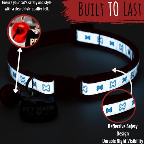 Image of PAWPRO HANDMADE Reflective Cat Collar with Custom ID Tag - Adjustable Collar with Bell for Cats & Small Dogs - Personalized Name Tag (Firecracker)