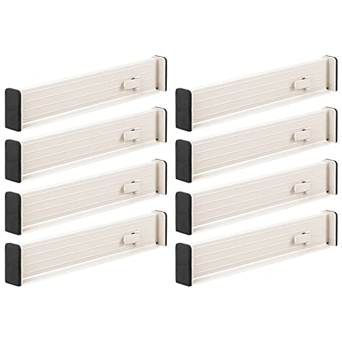 Image of mDesign Expandable Dresser Drawer Divider with Foam Ends, Drawer Divider Locks in Place, Separators for Clothing and Accessories in Closet or Dresser Drawer, Ligne Collection, 8 Pack, Cream/Beige
