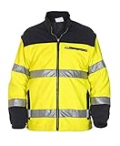Das Futter ist in den gleichen Farben (gelb/marineblau) und mit den gleichen Streifen wie der Parka