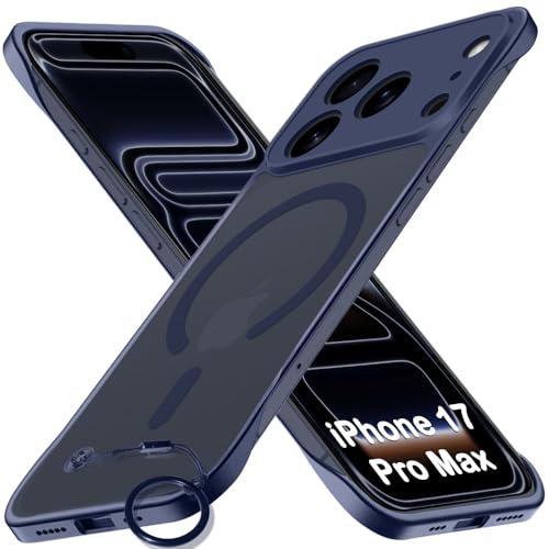 Image of TheGiftKart Hybrid Ultimate Slim Back Case Cover for iPhone 17 Pro Max Compatible with Magsafe | Lightweight Profile | Frosted Matte Translucent Hard Cover for iPhone 17 Pro Max (PC & TPU, Blue Sides)