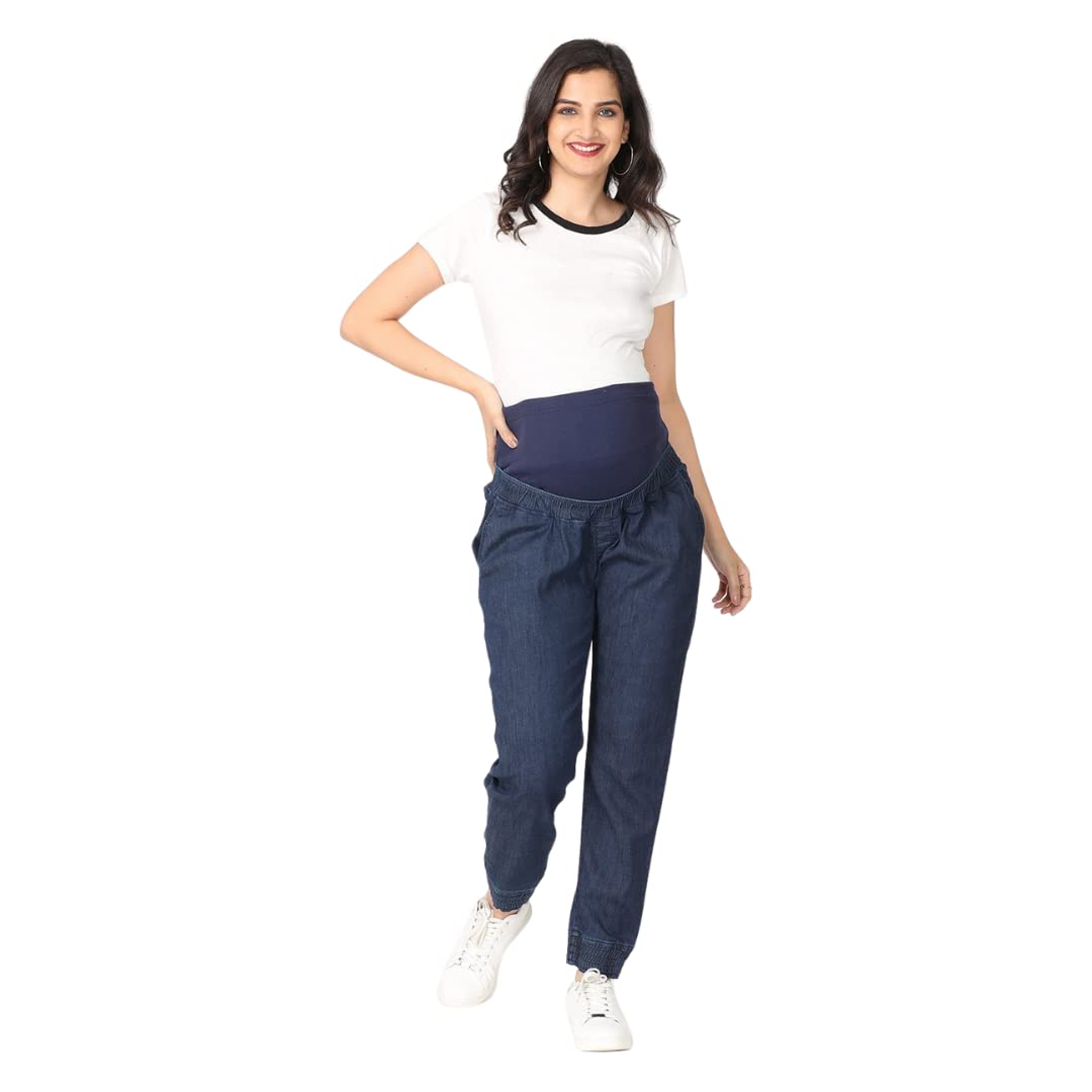 The Mom Store Maternity Denim Jeans with Belly Support | Jogger Style | Denims | Super Stretchable Belly Band | Comfortable | Pre and Post Pregnancy | Stylish | S - Image 8 thumbnail