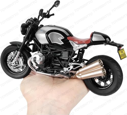 Image of 1:12 Scale BMW R NineT Die-Cast Bike Model with Light & Sound - Pull Back Toy Motorcycle for Kids & Collectors Grey
