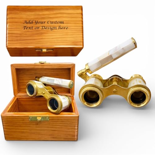 Vintage Opera Glasses for Women with Custom Engraved Wooden Box – Luxury Brass Theater Opera Glasses – Elegant Gift for Opera, Ballet, Theater Lovers
