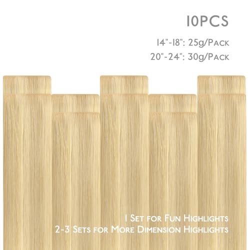 Image of WENNALIFE Invisi Edge Tape in Hair Extensions Human Hair,#16 /22,18 Inch | 18 Inch 25g 10pcs Light Blonde Highlighted Golden Blonde Invisi Remy Hair tensions Natural Seamless Injected Straight