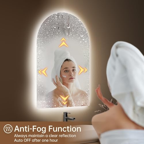Image of Arched Backlit Mirror Bathroom 24 inchx36 inch- Frameless LED Bathroom Mirror with Lights, Fogless, Dimmable, 3 Color Changing, Shatterproof, Touch Sensor