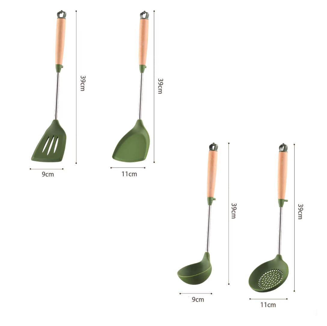 Set di spatole in silicone, resistenti al calore, cucchiaio scanalato e spatole, senza BPA, lavabili in lavastoviglie, 4 utensili da cucina per mescolare e servire