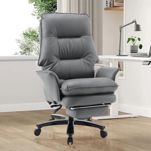 Image of Big and Tall Office Chair 500LBS, Ergonomic Gaming Chair Reclining Office Chair with Foot Rest for Adult,Pu Leather Computer Desk Chair with Adjustable Armrests for Home Living Room,Grey