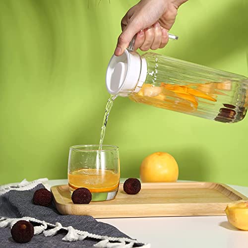 Image of Wringo Premium Glass Water Jug - 1.2 LTR, Transparent, Hot Cold Water Glass Pitcher with Lid Water Jug, Iced Tea, Milk and Juice Beverage Carafe, Lemon Jug 1200ML (Set of 1) (WQ-11)