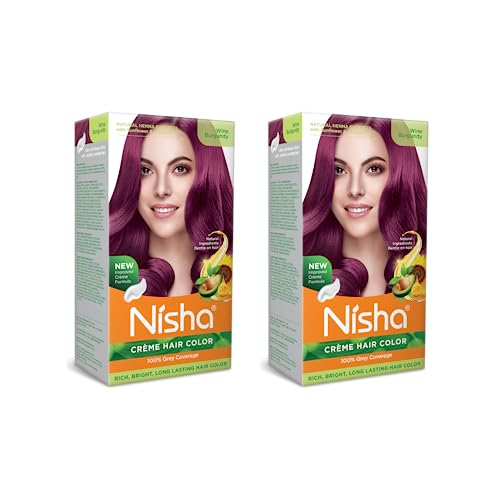 Image of Nisha Creme Hair Color, Permanent Hair Colour Wine Burgundy, Silky & Shiny 100% Grey Coverage & Ammonia Free Color With Natural Henna Extract, 60G+60Ml