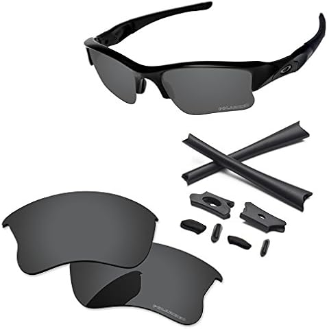 PapaViva Replacement Lenses & Rubber Kits for Oakley Flak Jacket XLJ OO9009 Sunglasses Black Grey - Polarized Cover