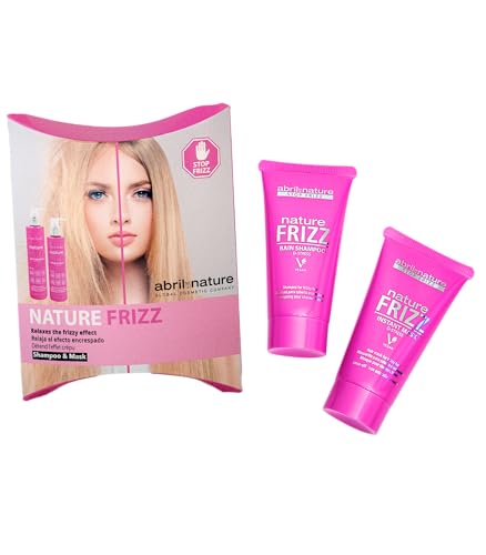 abril et nature - Mini Pack Tratamiento Anti-Frizz - Hidrata y Mantiene el Pelo Liso - Set de Viaje con Champú y Mascarilla para Cabellos Encrespados - Pelo Suave y Brillante - Formato Viaje