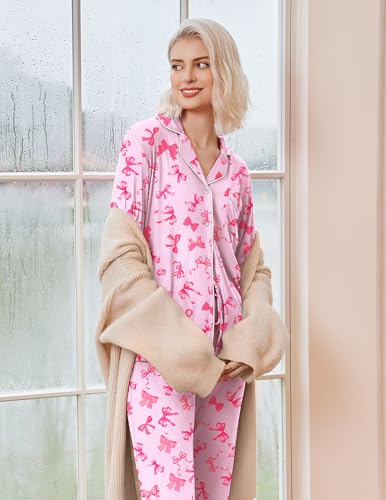 Image of Ekouaer Pajamas Womens Long Sleeve Sleepwear Button Down Loungewear Pjs Set