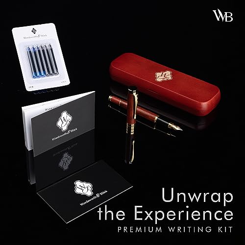 Image of Wordsworth & Black Fountain Pen Set, Luxury Bamboo Wood - Medium Nib, Gift Case; Includes 6 Ink Cartridges, Ink Refill Converter -Journaling, Calligraphy; Drawing, Smooth Writing [Rosewood]