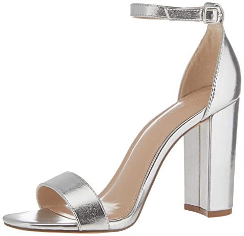 The Drop Damen Rebecca Riemensandalen mit Hohem Blockabsatz, Silber, 38 EU