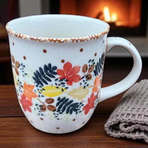 Vaso de cerámica artesanal 12 oz con patrón hojas caídas miniatura 5