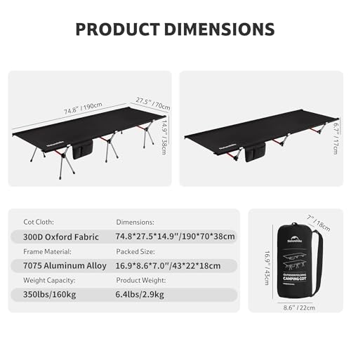 Image of Naturehike ArmyWild Folding Camping Cot, Height Adjustable Ultralight Backpacking Cot, Portable Camping Bed for Camping Hiking Travel Home