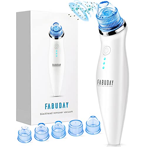 Blackhead Remover Pore Vacuum - Fabuday Blackhead Removal Tool Pore Cleaner, 5 Suction Heads and Blue Light, Rechargeable Acne Comedone Extractor Kit