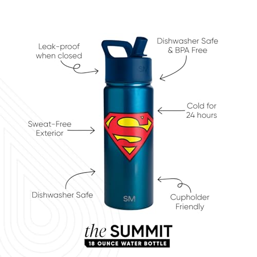 Image of Simple Modern Kids Summit Water Bottle with Straw Lid | DC Comics Superman 18oz Stainless Steel Cup Insulated Tumbler for Toddlers, School | Superman