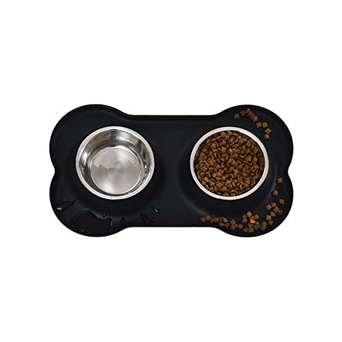 Image of AmazonBasics Two Door Top Load Pet Carrier, Small Size (1 Piece,19-inch) & AmazonBasics Dog Bone Shaped Silicone Pet Bowl Combo Black, for Small Dogs, Puppies and Cats