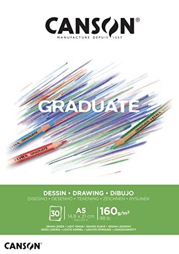 CANSON Bloc 30 feuilles GRADUATE Dessin - collé petit côté - Blanc A5 160g/m² Cover