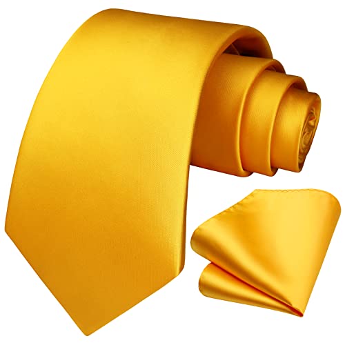 Image of HISDERN Mens Solid Color Ties Formal Satin Necktie and Pocket Square Set Classic Wedding Business Tie & Handkerchief