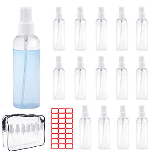 Clear Small Spray Bottle 2 oz Spray Bottles Fine Mist Spray Bottles,15 Pack Mini Travel Size Spray Bottle with 24pcs Labels (60ml)