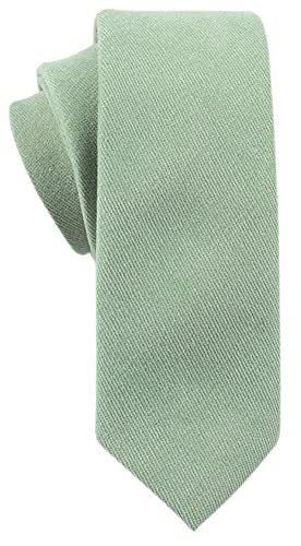 Image of Elfeves Men's Skinny Solid Color Tie Causal Cotton Linen Narrow Slim cut Necktie