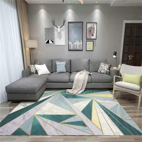 Tapis géométrique moderne bleu à poils courts et entretien facile - 2