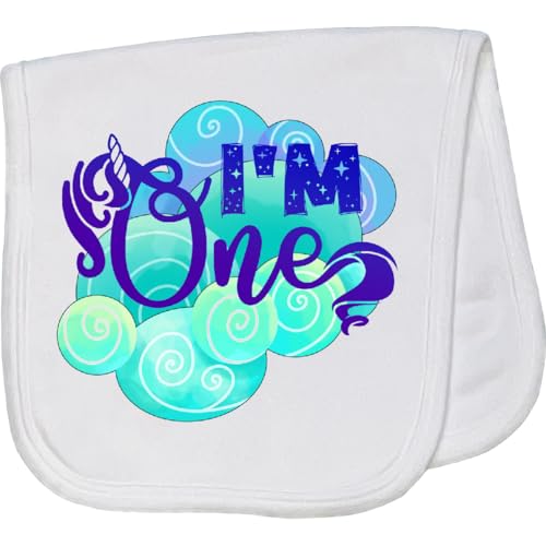 inktastic I'm 1 Magical Birthday Unicorn Clouds Baby Burp Cloth White 454c2
