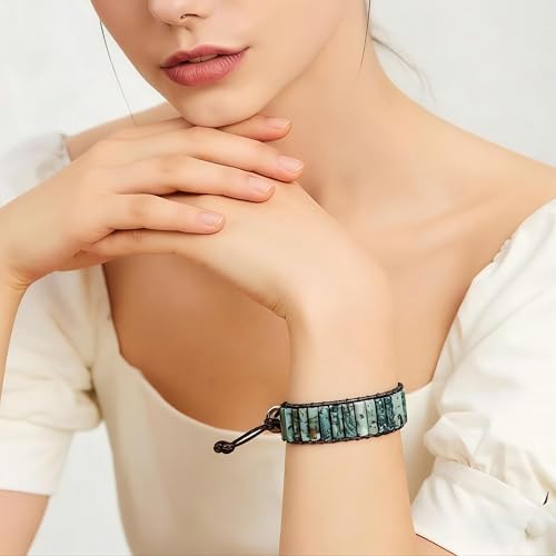 Image of Plumiss Women Boho Handmade Natural Stone Crystal Leather Bead Wrap Bracelets Collection