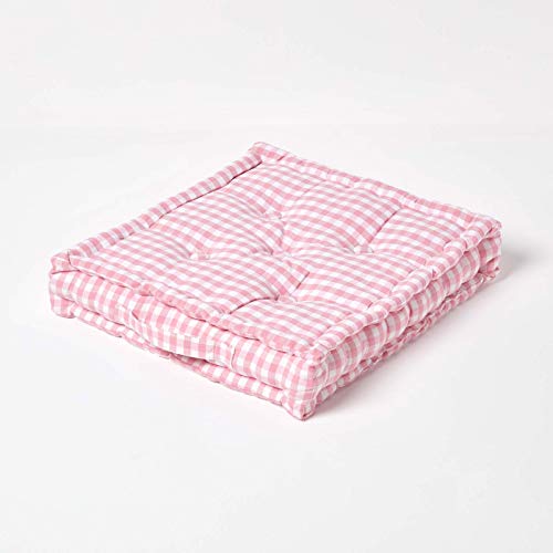 Homescapes Cojín para Silla (50 x 50 cm), diseño de Cuadros, Color Rosa y Blanco