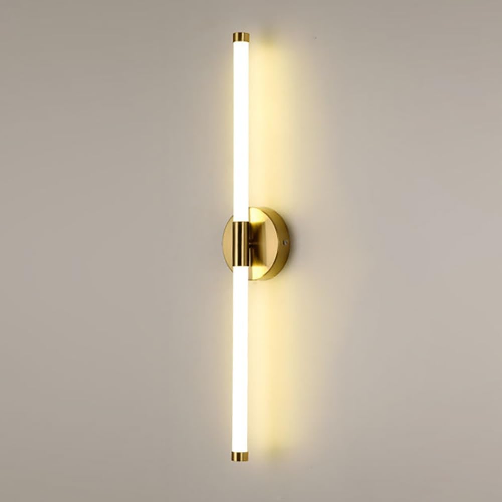 Nowoczesna liniowa lampa ścienna LED z długim korpusem świetlnym i optyką lustra, akrylowa lampa ścienna w kolorze złotym do sypialni, korytarza, salonu i łazienki