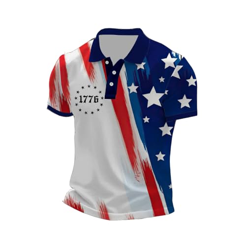 Men's Vintage American Flag Star Independence Day Color Block Polo Shirt