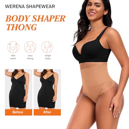 Image of Werena Tummy Control Thong Shapewear for Women High Waisted Body Shaper Panties Shaping Thong Girdle Underwear