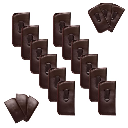 Image of Calabria Slim Faux Leather Eyeglass Case Soft Slip-In Design [Brown - 12 Pack] | Compact Protective Pouch | Soft Case for Glasses | Lightweight Sunglass Storage