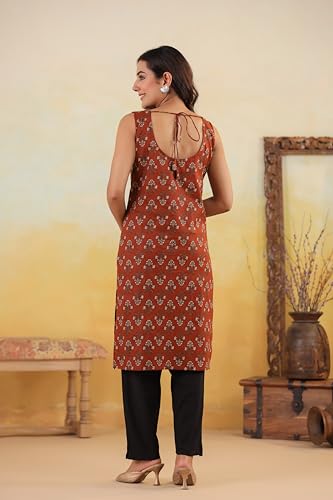 Image of Ichaa Women's Pure Cotton A-Line Sleeveless Round-Neck Ethnic Short Kurta for Daily and Office Wear, in Plus Sizes