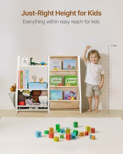 Miniatura 6 de Vevor Estantería Infantil De 3 Niveles, Estantería 850 X 300 X 755 Mm Con Soporte Para Libros Y Bolsa De Almacenamiento, Mueble Para Niños Para Dormitorio, Habitación Infantil Y Salón, Blanco