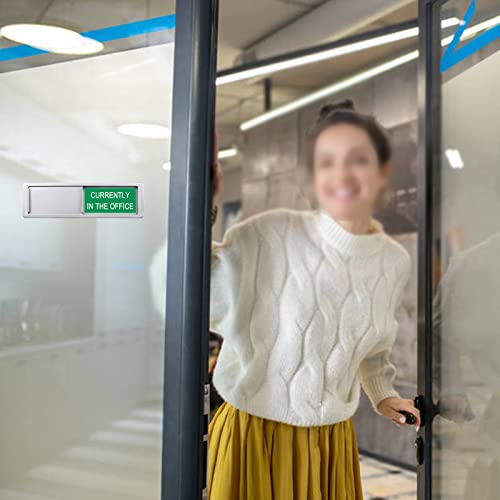 Image of Currently in the Office Out of Office Sign for Door, Privacy Signs for Home or Medical,Easy To Read Non-Scratch Magnetic Slider Door Indicator (7'' x 2'' - Silver)
