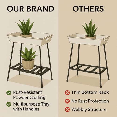 Image of ecofynd Nico Plant Stands for Outdoor Balcony, Flower Pot Stand for Indoor Plants, Metal Planter Stand for Living Room, home decor, Indoor & Outdoor plants, 2 Tier, (PS045-WHTBLK)