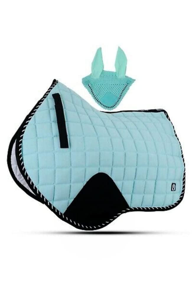 CSUTT ZLYMO Saddle Pads Close Contact Jumping Saddle Cloth Numnah Fly Veil Horse Saddle Pad Set (Mint)