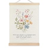 Leseogye Christian Wall Art, Aesthetic Posters for Bedroom Decor, Floral Canvas Artwork with WoodenScroll, Inspirational Hanging Wall Decor for Home Church Living...