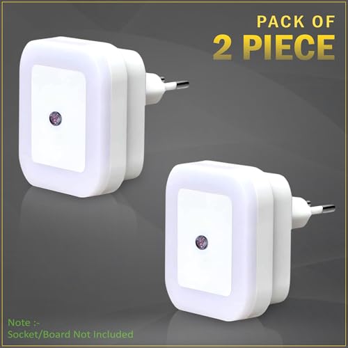 Image of GLUN Plug-in LED Night Light, Pack of 2 White Smooth Night Light with Smart Light Sensor, 0.5W Nightlight for Kids or Adults' Rooms
