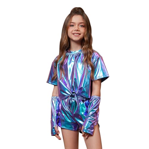 Sparkly Tops for Teen Girls Tie Knot Metallic Crop Tops Sequin for Party Clubwear Size 12 13 Blue Purple