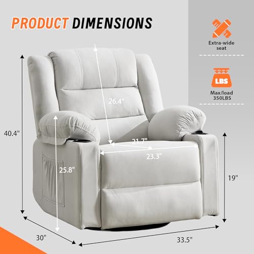 Image of Rocking Recliner Chair for Adults, 360 Swivel Rocker Recliner with Massage and Heating, Manual Glider Rocking Chair with Cup Holders for Living Room Bedroom Nursery (Beige)