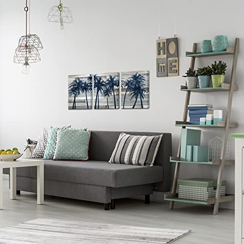 Skenoart Seaside Coconut Palm Wall Art Tropical Beach With Palm Trees On Vintage Wood Background Picture Painting On Canvas Rustic Artwork Home Kitchen Bathroom Bedroom Decoration Ready To Hang #TOP3