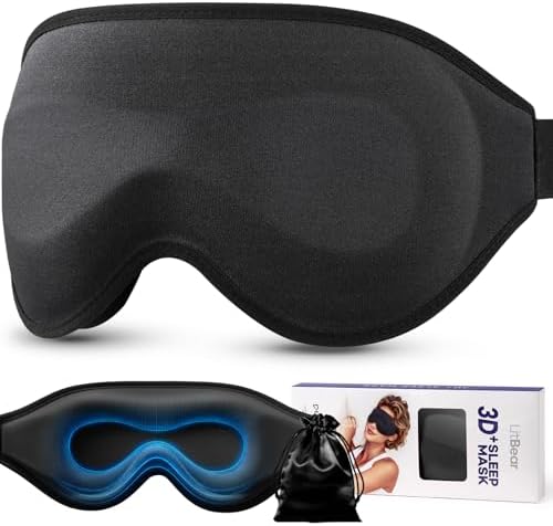 LitBear 3D Schlafmaske für Seitenschläfer, Lichtblockierende Schlafbrille | Upgrade Extratiefe Augenmulde, Weich und Atmungsaktiv für Frauen & Herren, mit Verstellbarem Kopfband, I